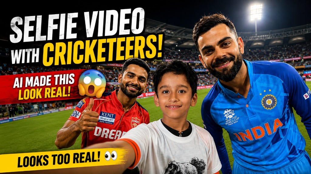 Example AI selfie with cricketers in a stadium — family project thumbnail