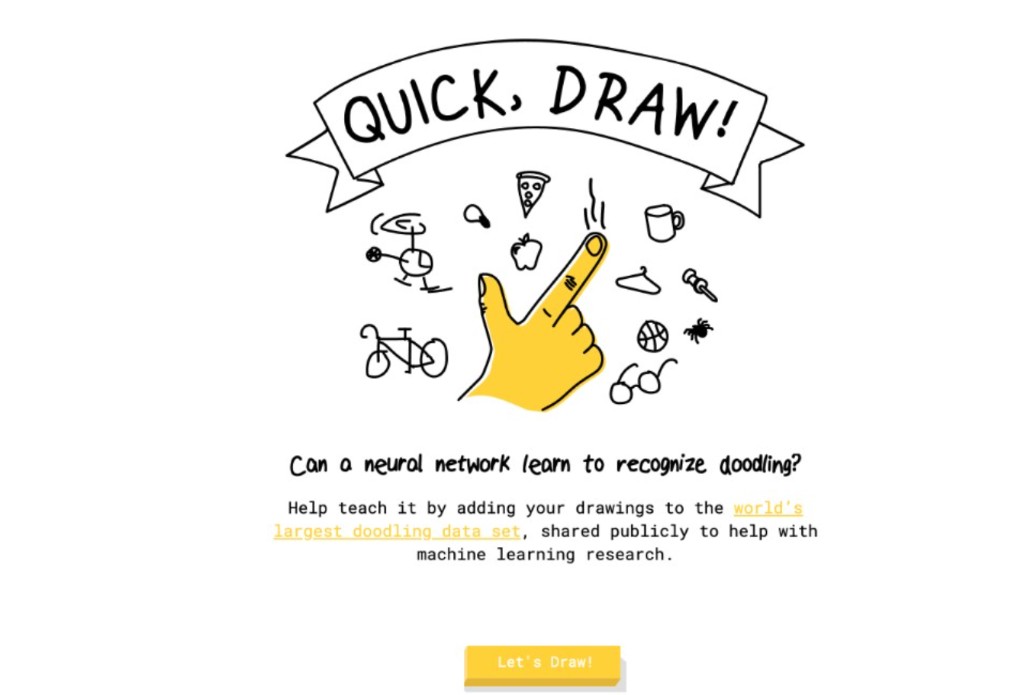 Quick, Draw! — Google's doodle guessing game with a hand and doodle icons